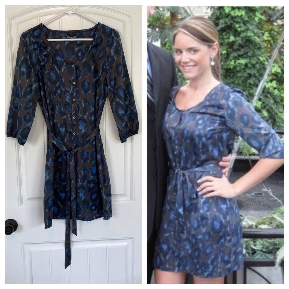 Express blue and gray dress with sash belt Small